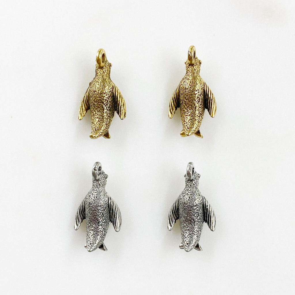 Pewter Standing Penguin Charm Antique Gold or Antique Silver