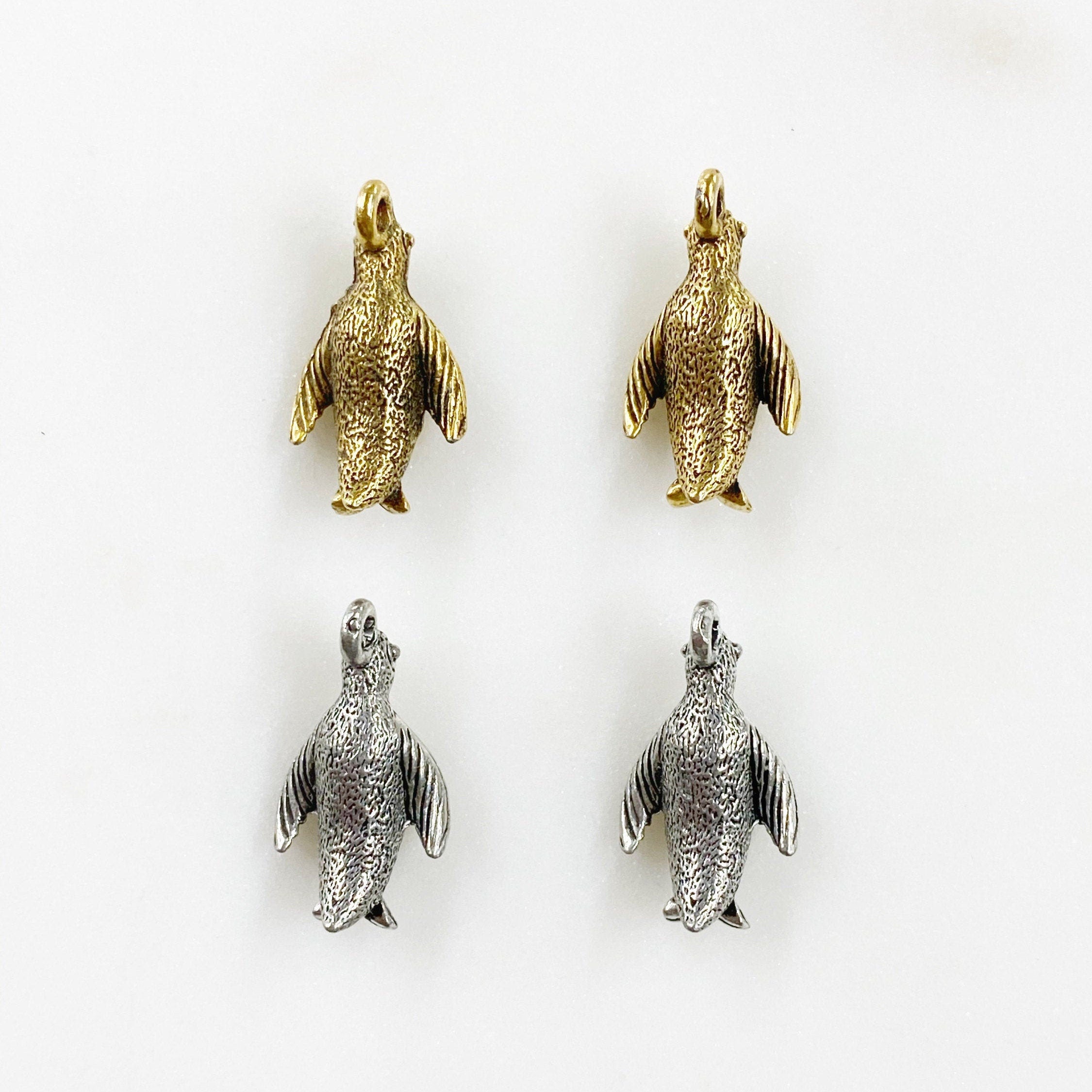 Pewter Standing Penguin Charm Antique Gold or Antique Silver