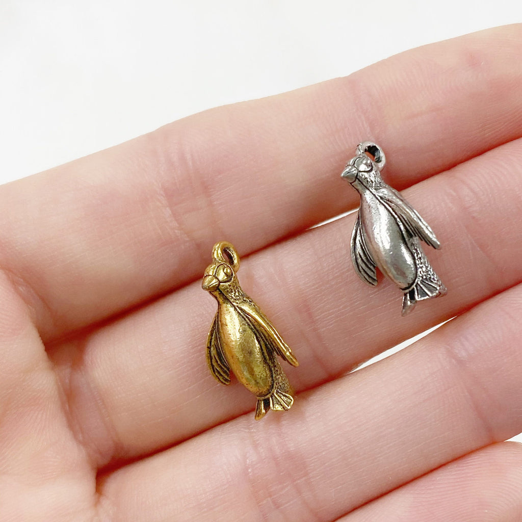 Pewter Standing Penguin Charm Antique Gold or Antique Silver
