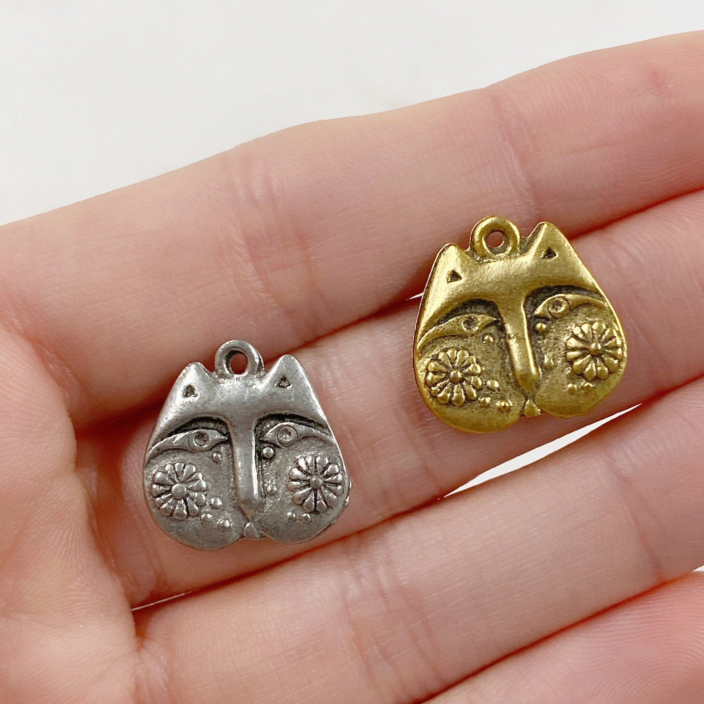 Pewter Owl Charm Antique Gold or Antique Silver Animal Charms