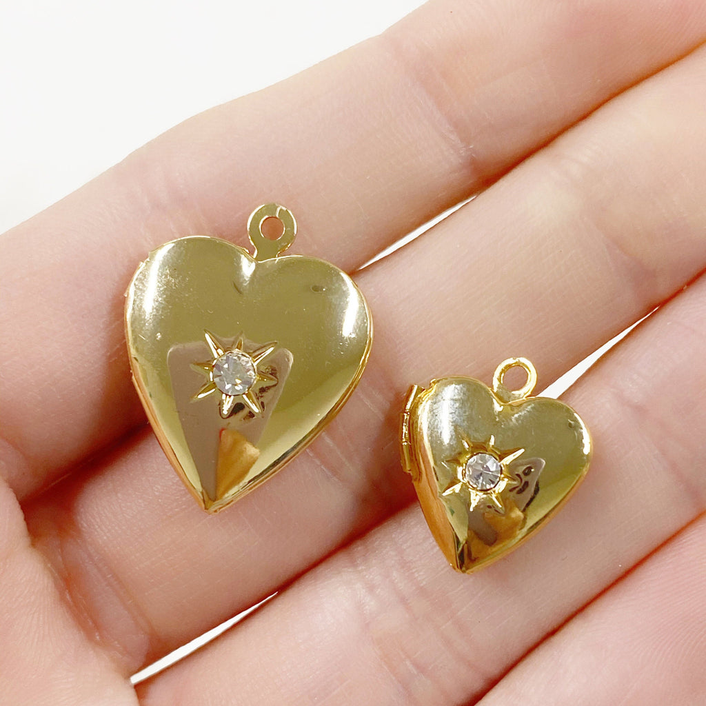 Gold Plated Heart Shaped 16K Locket Charm Cubic Zirconia Center