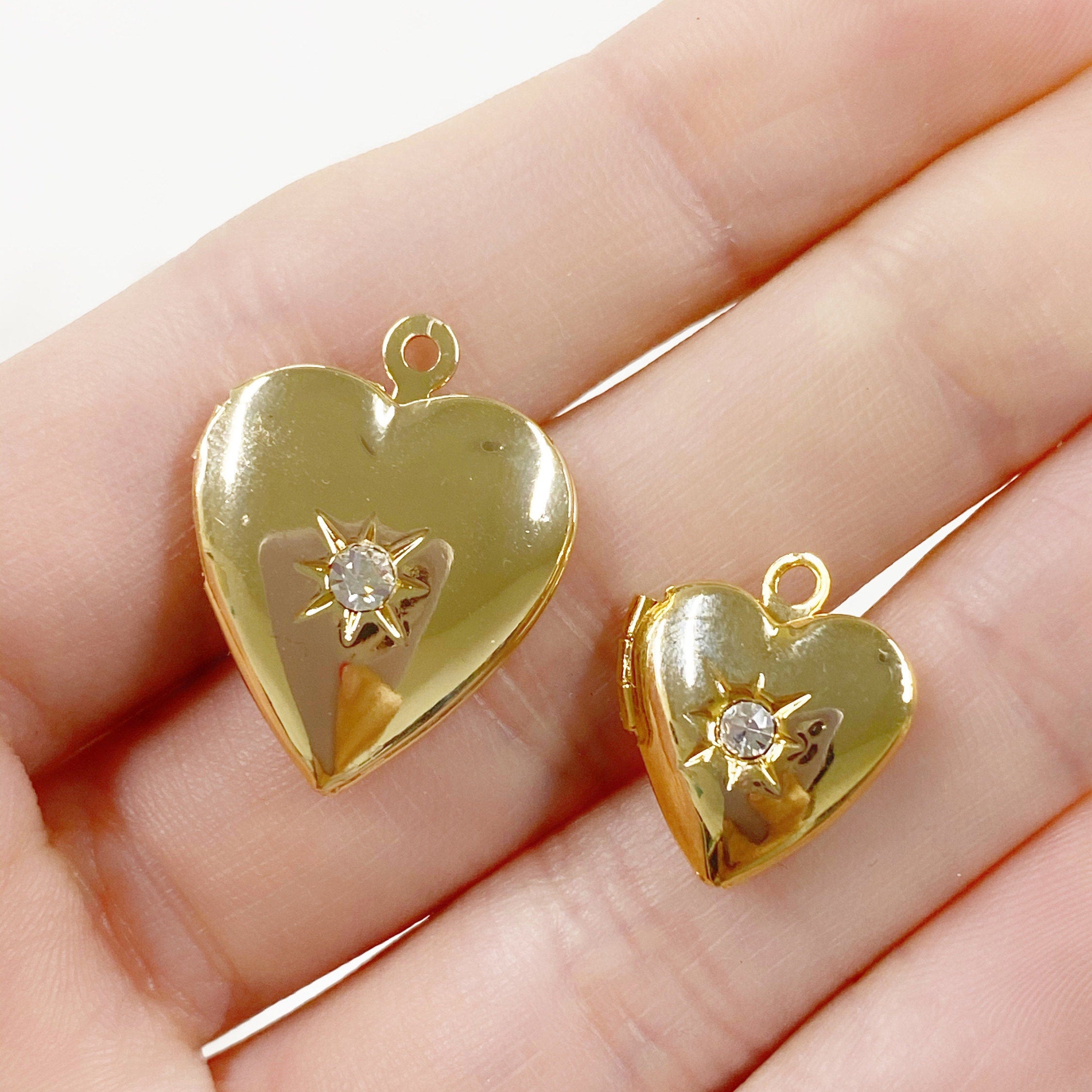 Gold Plated Heart Shaped 16K Locket Charm Cubic Zirconia Center