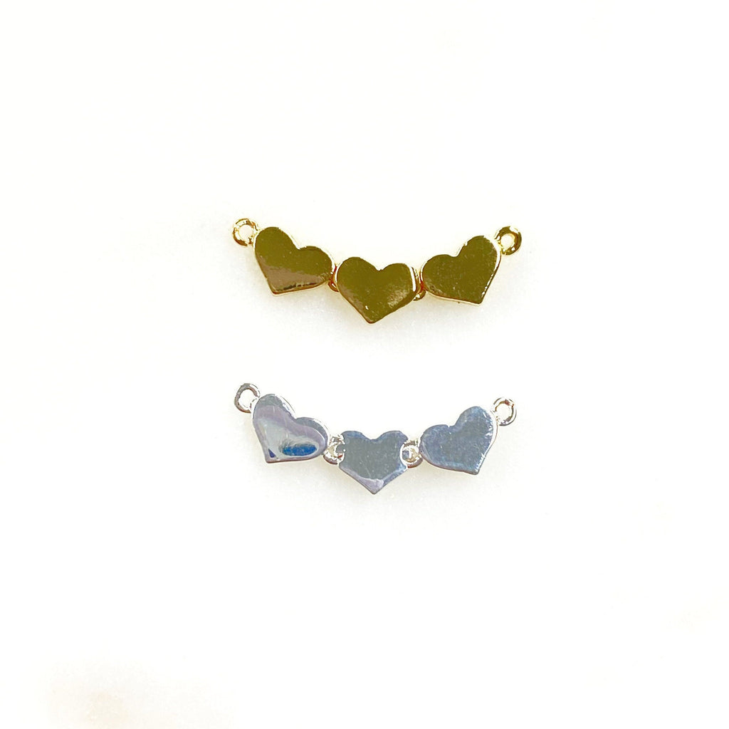 Base Metal Three Linked Hearts Charm Gold or Silver Tiny Gold