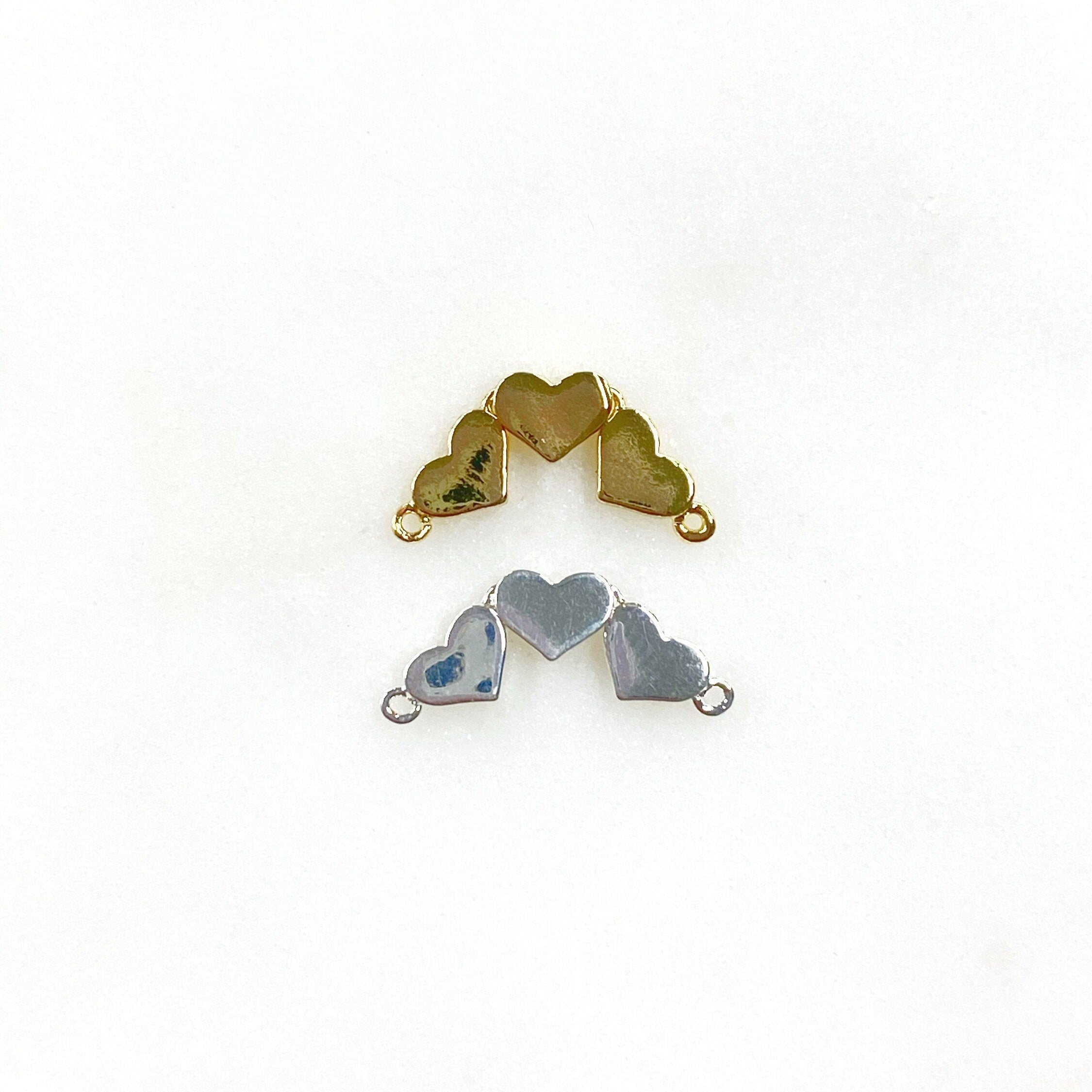 Base Metal Three Linked Hearts Charm Gold or Silver Tiny Gold