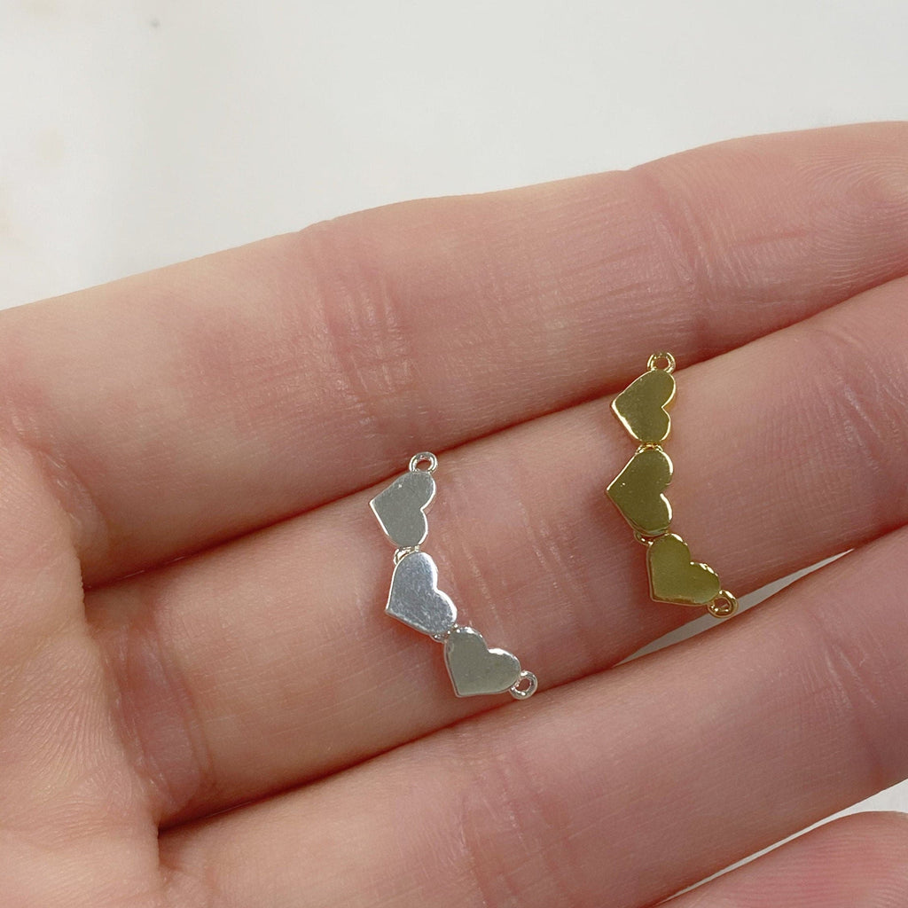 Base Metal Three Linked Hearts Charm Gold or Silver Tiny Gold