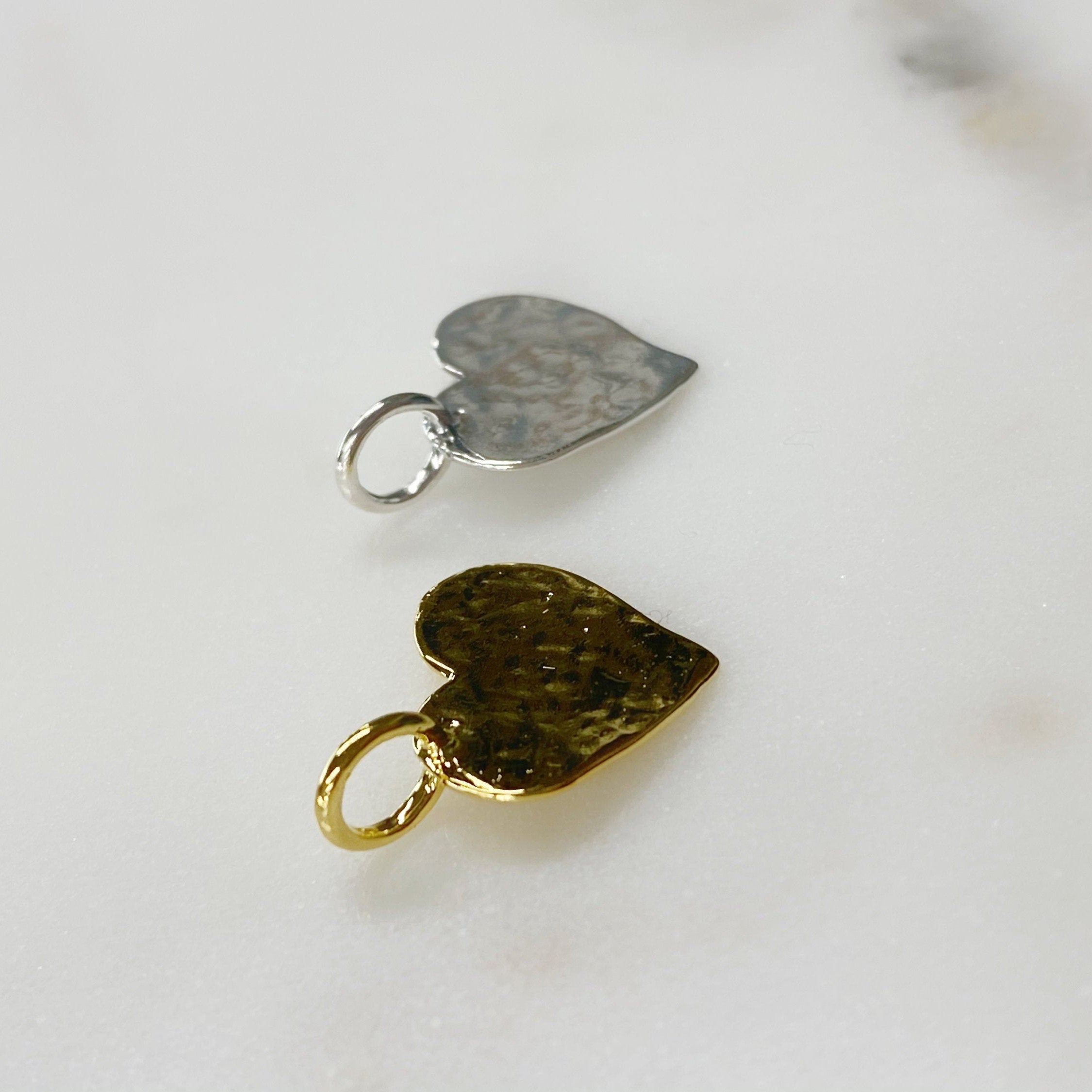 Sterling Silver or Vermeil Hammered Heart Charm Choose Your Style or Heart