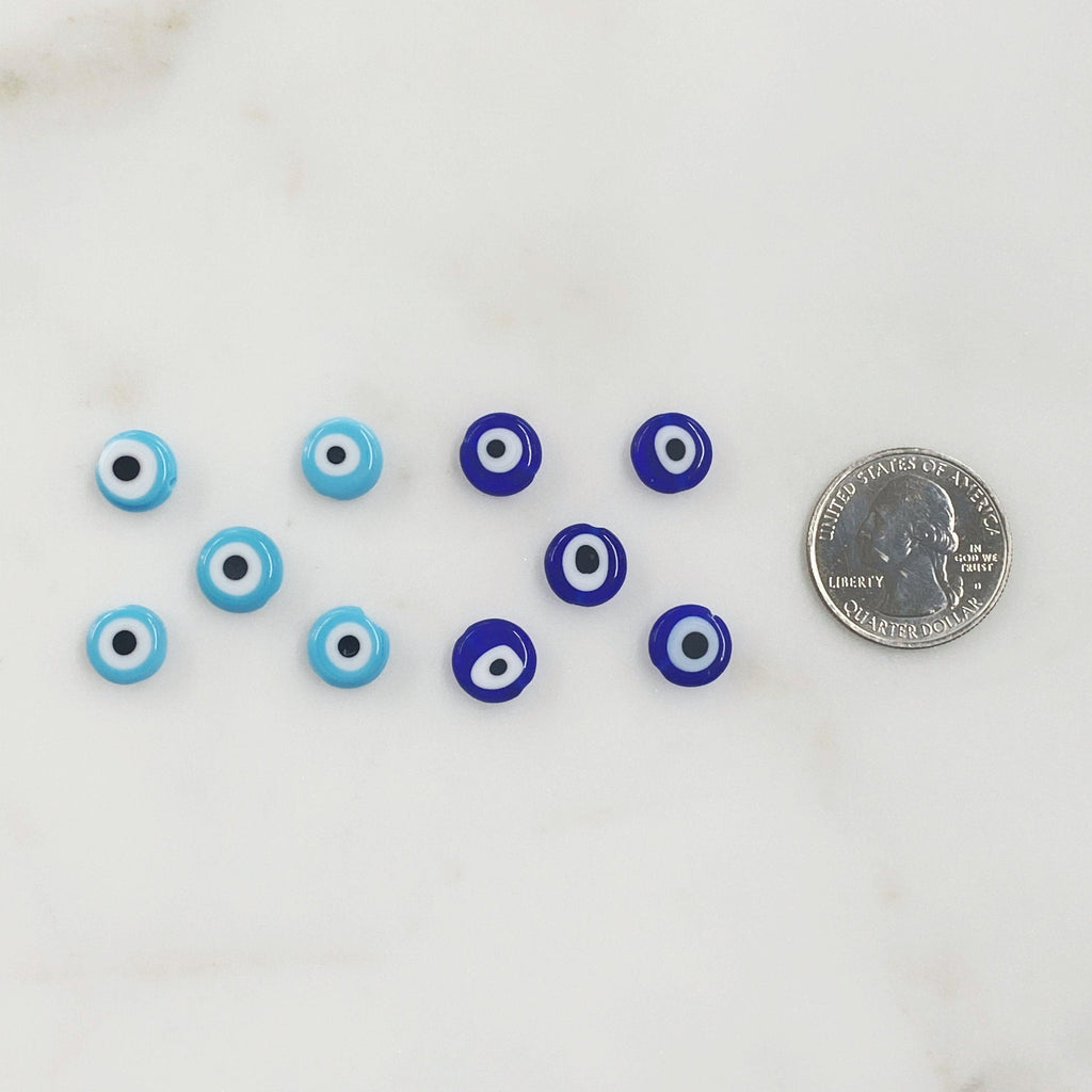 10mm Glass Evil Eye Beads Light Blue Dark Blue or White (5pc)