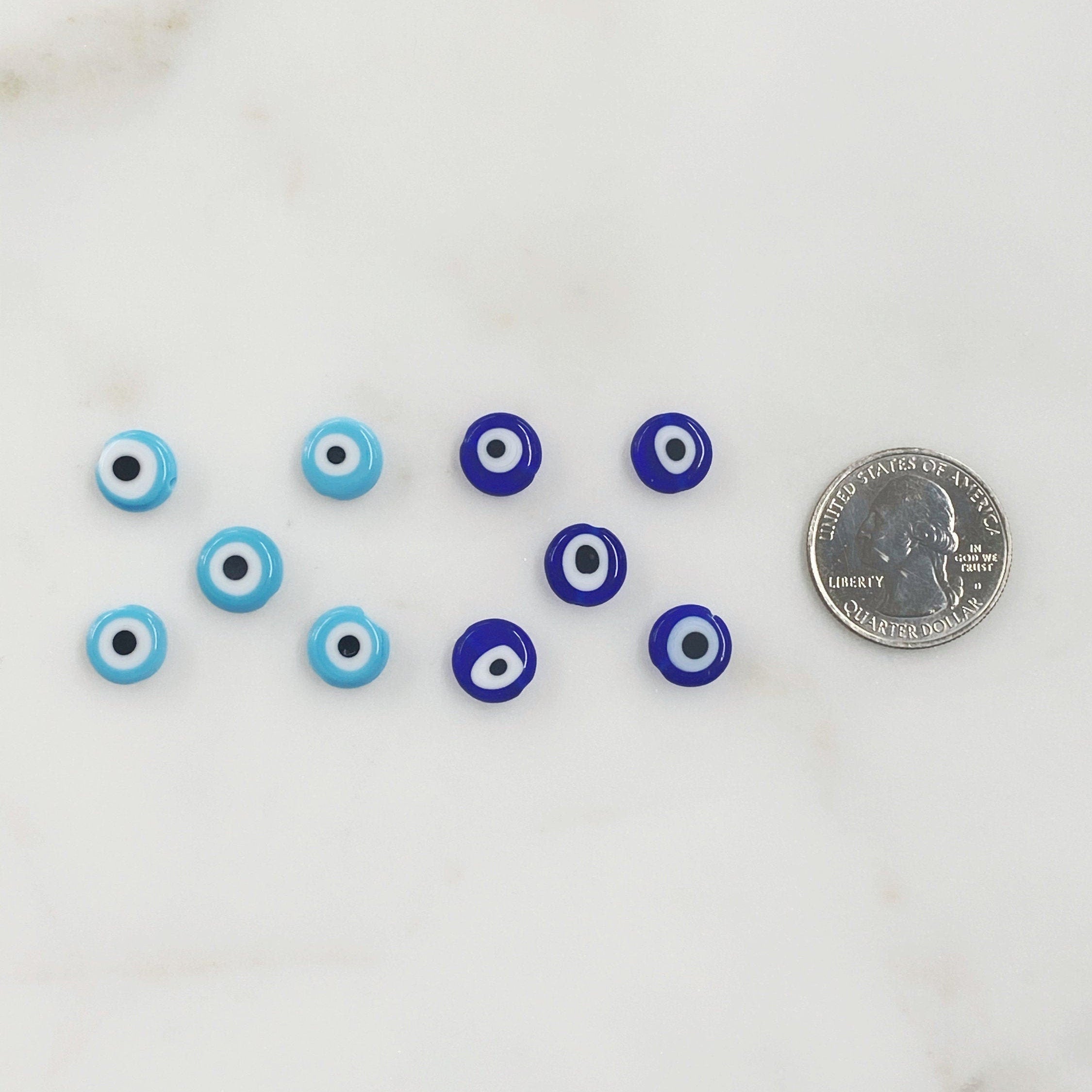10mm Glass Evil Eye Beads Light Blue Dark Blue or White (5pc)