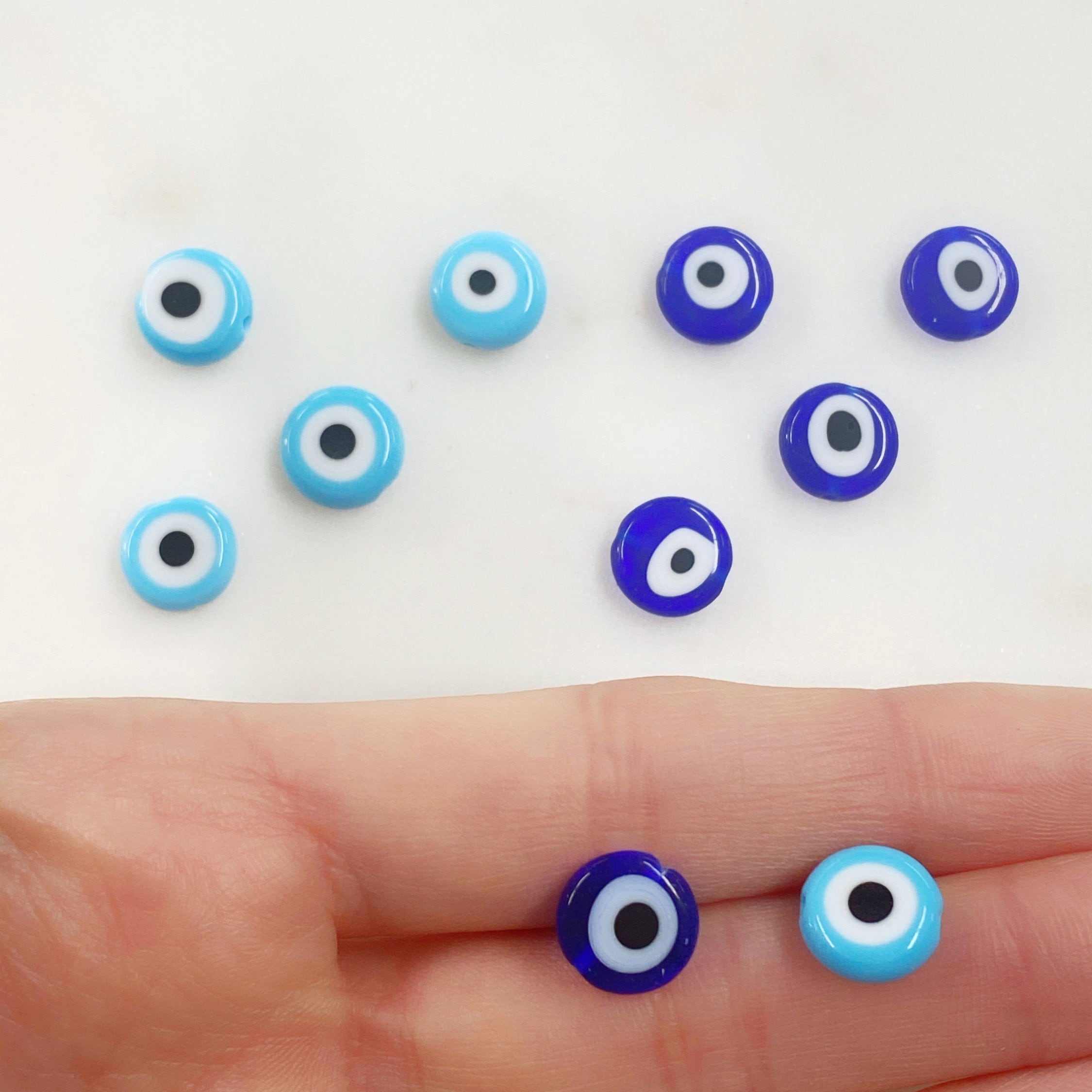 10mm Glass Evil Eye Beads Light Blue Dark Blue or White (5pc)