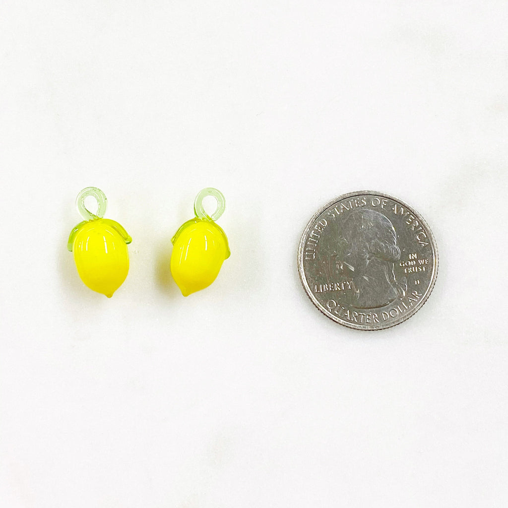 Yellow Glass Lemon Charm Juicy Fruit Charm Glass Charm (2pc)