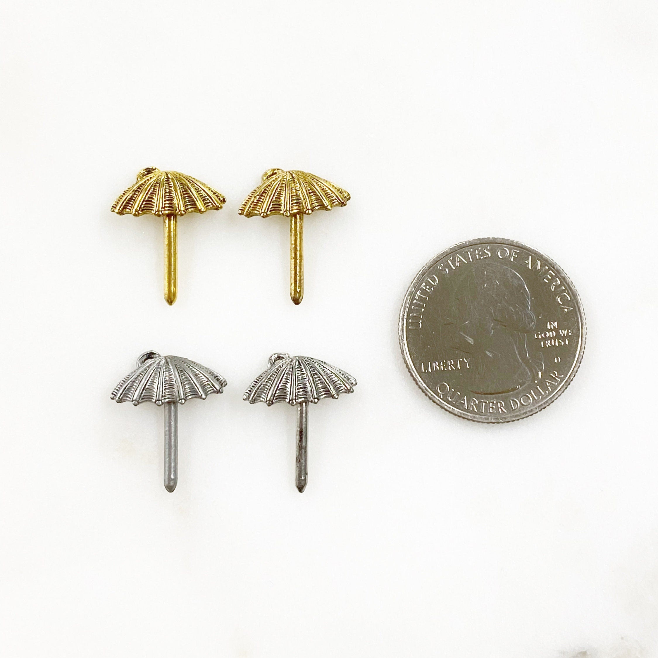 Pewter Umbrella Charm Beach Ocean Charms Antique Gold (4pc)