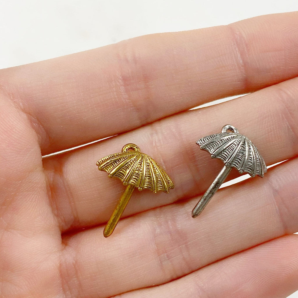18mmx15mm Pewter Umbrella Charm Beach Ocean Charms Antique Gold (4pc)