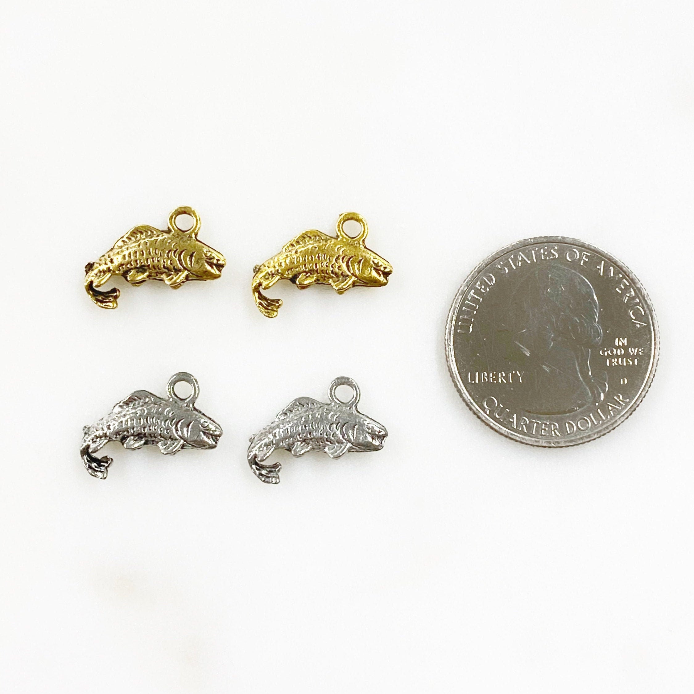 16mmx8mm Pewter Fish with Curved Tail Charm Beach Ocean Charm Antique (2pc)