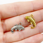 16mmx8mm Pewter Fish with Curved Tail Charm Beach Ocean Charm Antique (2pc)