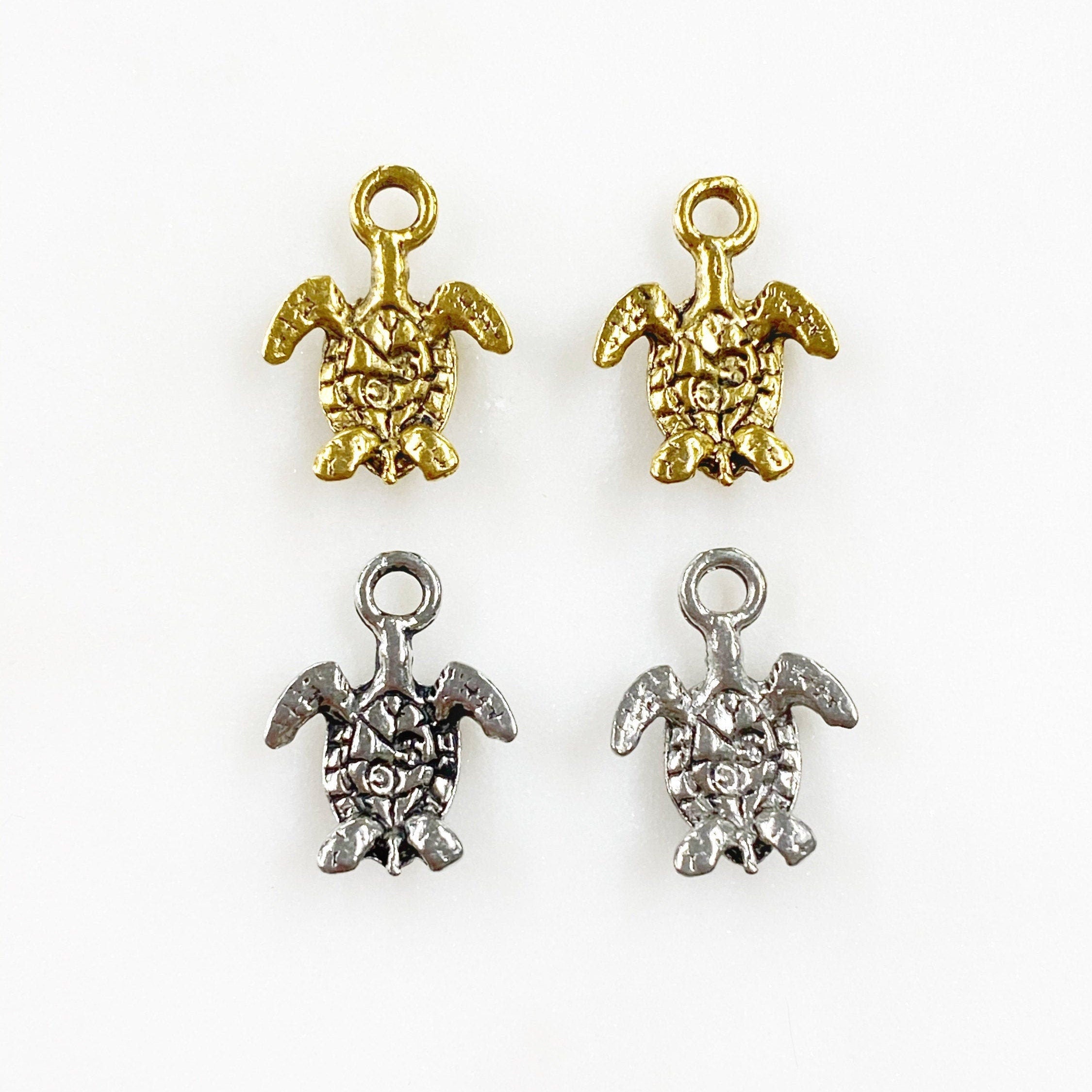 16mmx12mm Pewter Sea Turtle Charm Beach Ocean Charm Antique Gold (2pc)