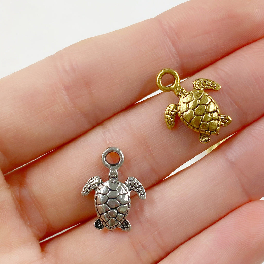 16mmx12mm Pewter Sea Turtle Charm Beach Ocean Charm Antique Gold (2pc)