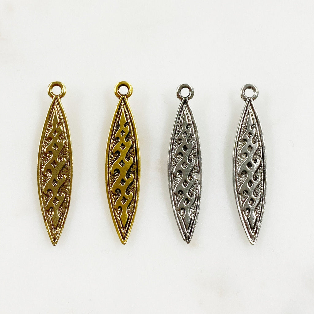 39mmx8mm Pewter Surfboard Charm Beach Ocean Charm Antique Gold (2pc)