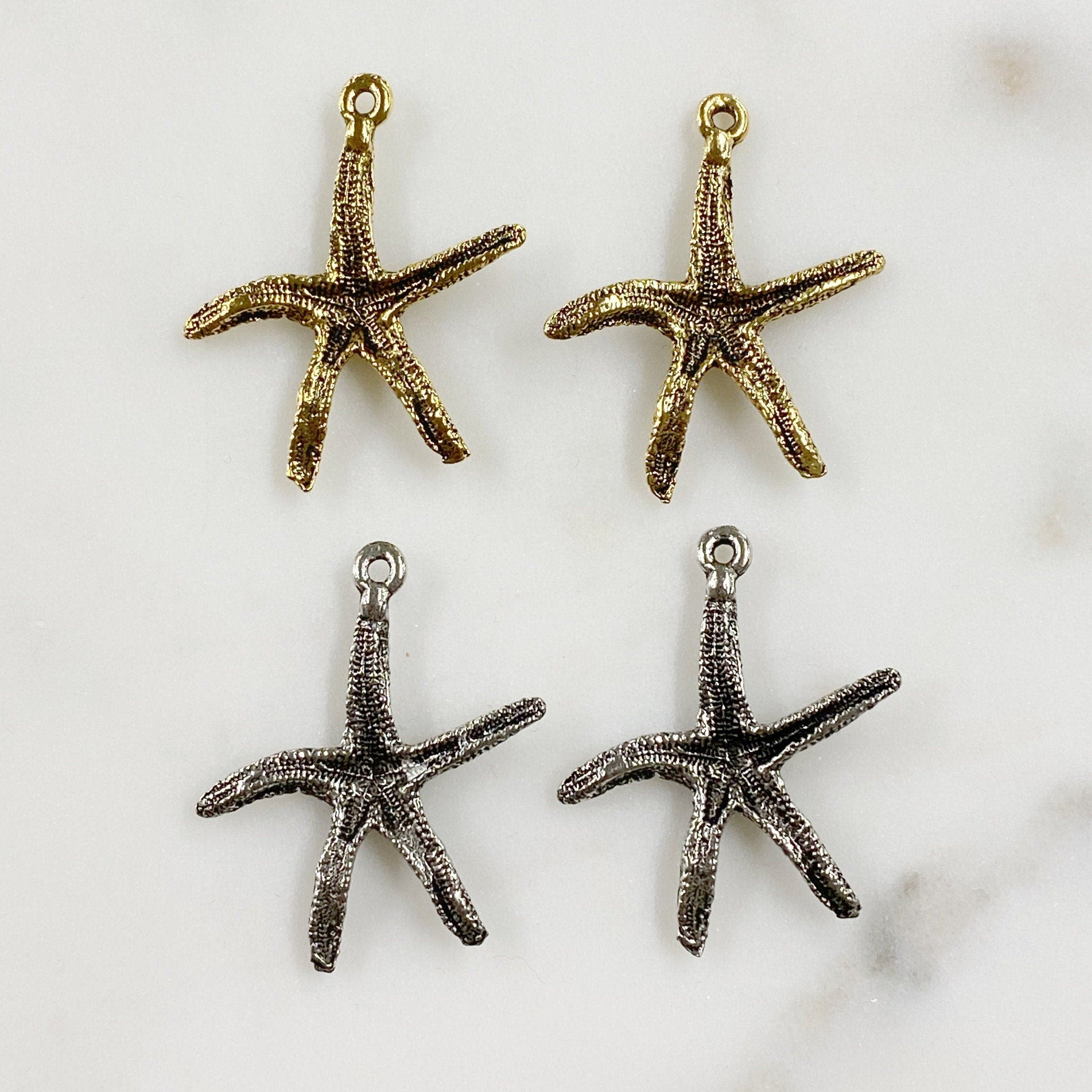 33mmx29mm Pewter Starfish Charm Beach Ocean Charm Antique Gold (2pc)