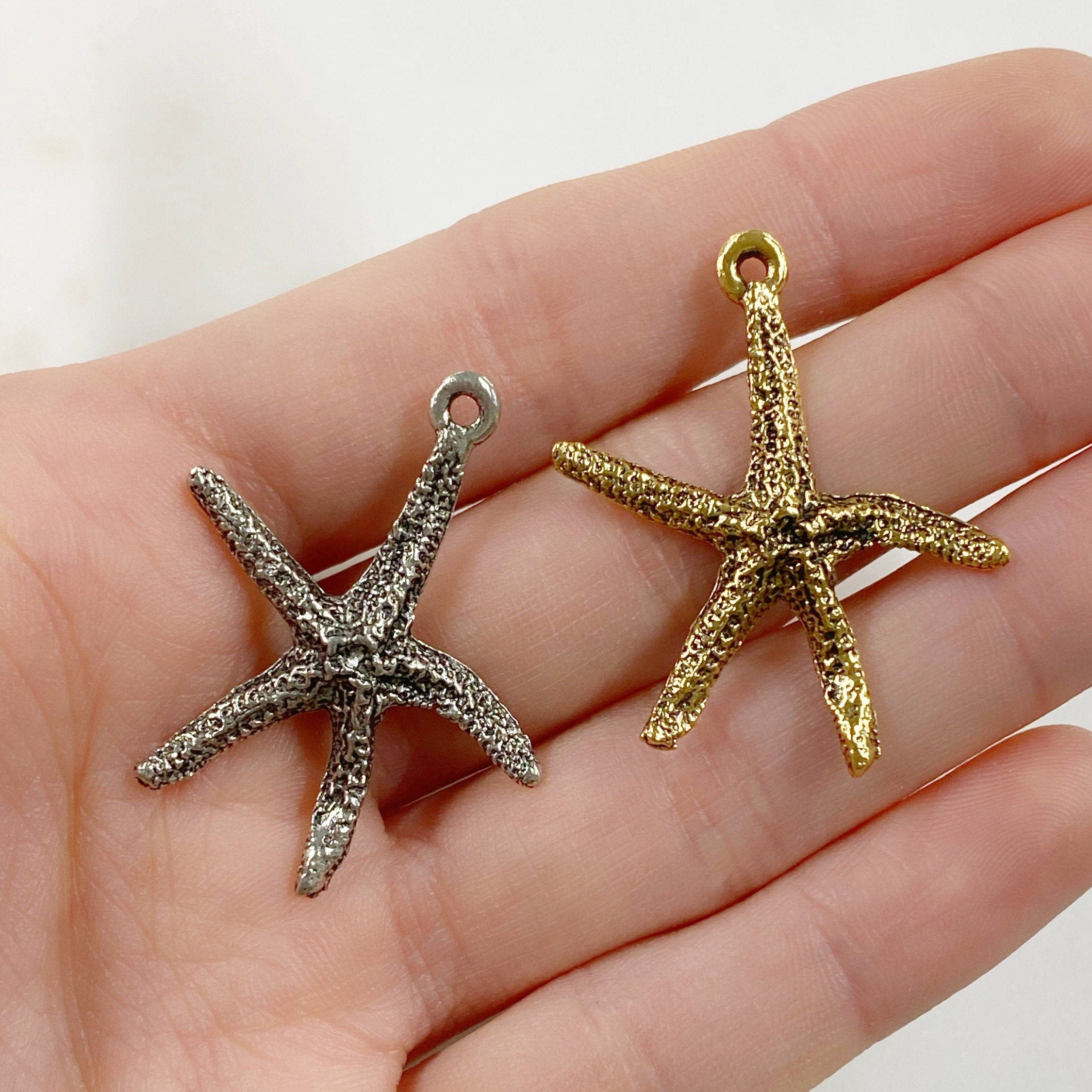 33mmx29mm Pewter Starfish Charm Beach Ocean Charm Antique Gold (2pc)