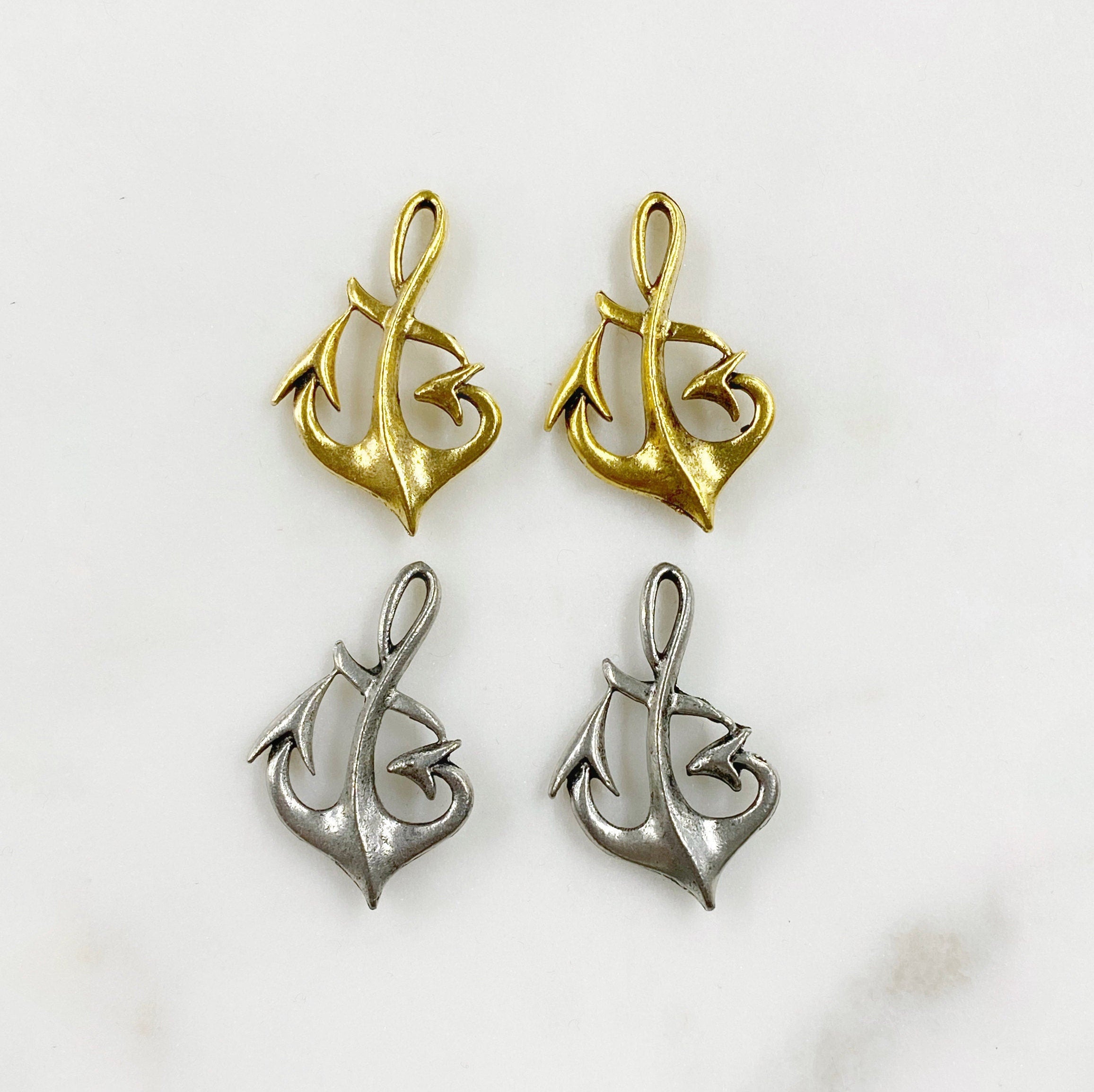 33mmx22mm Pewter Anchor Charm Nautical Ocean Charms Antique Gold (2pc)