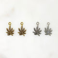 Pewter Small Marijuana Leaf Charm Antique Gold or Silver Pot (2pc)
