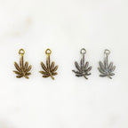 Pewter Small Marijuana Leaf Charm Antique Gold or Silver Pot (2pc)