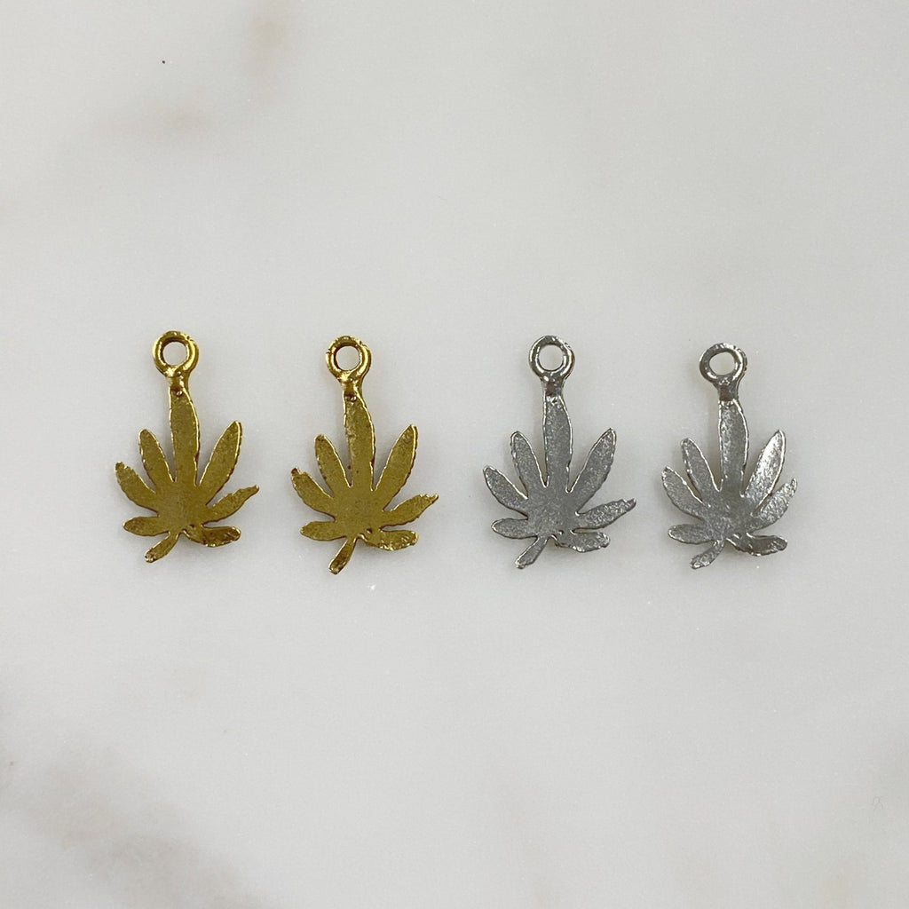Pewter Small Marijuana Leaf Charm Antique Gold or Silver Pot (2pc)