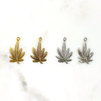 Pewter Large Marijuana Leaf Charm Antique Gold or Silver Pot (2pc)