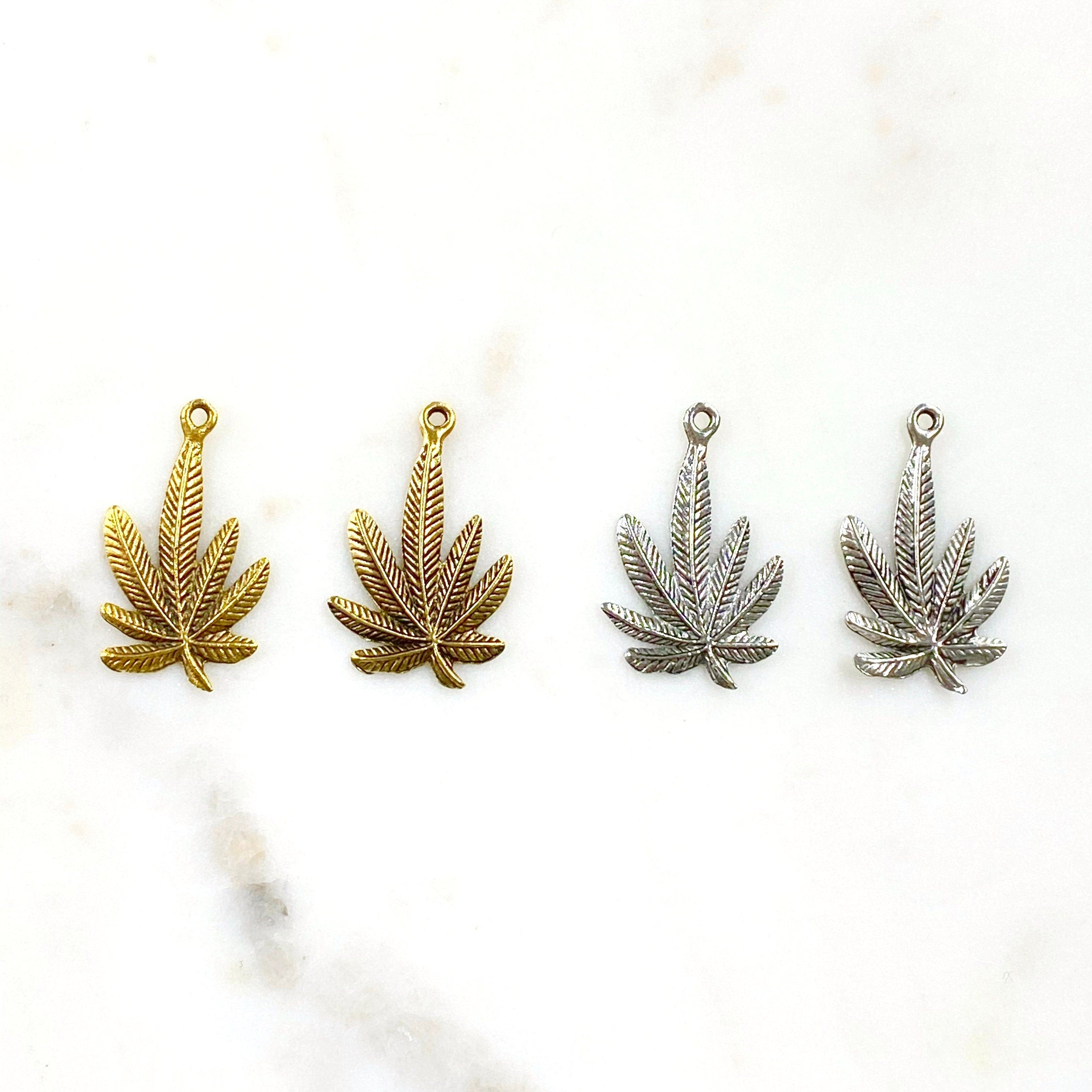 Pewter Large Marijuana Leaf Charm Antique Gold or Silver Pot (2pc)
