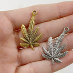 Pewter Large Marijuana Leaf Charm Antique Gold or Silver Pot (2pc)