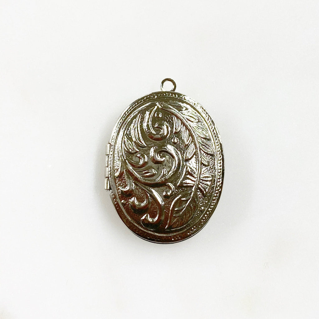 Base Metal Silver Detailed Oval Locket Charm Friendship & Love