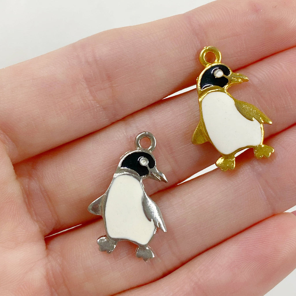 Pewter Penguin Enamel Charm Gold or Silver Animal Charms