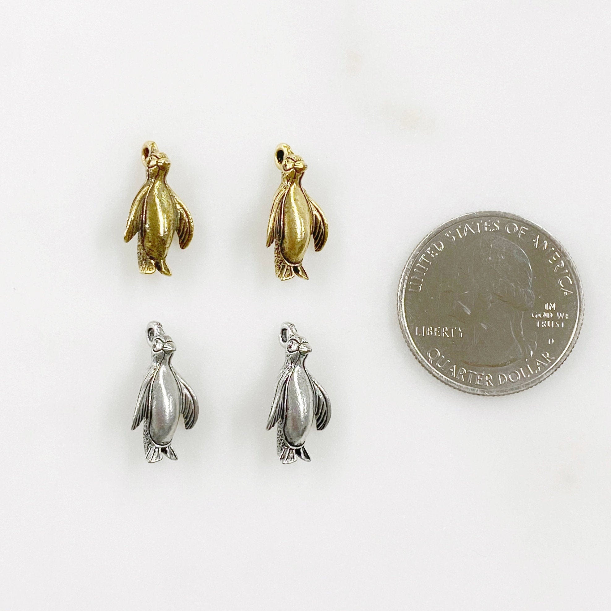 Pewter Standing Penguin Charm Antique Gold or Antique Silver