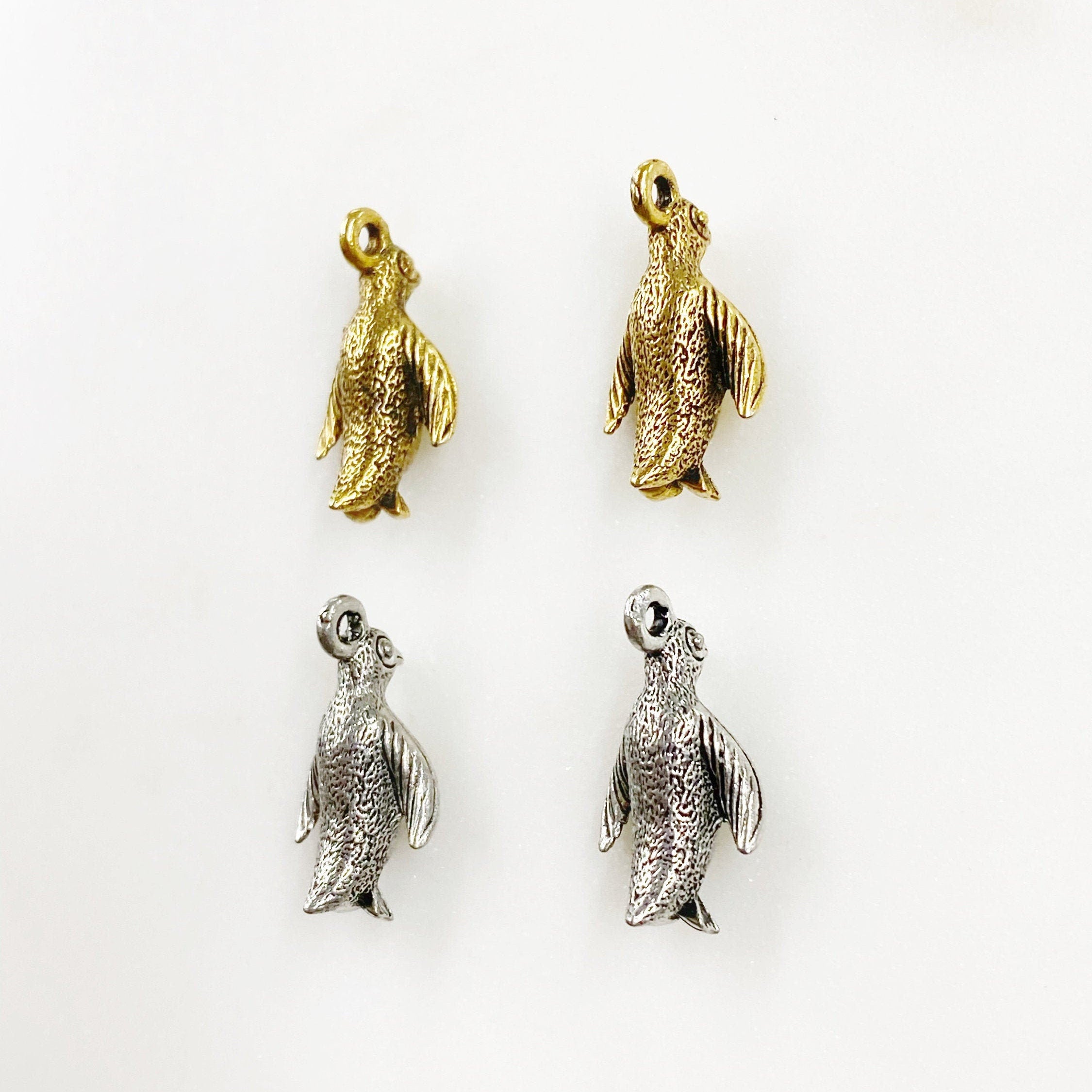 Pewter Standing Penguin Charm Antique Gold or Antique Silver