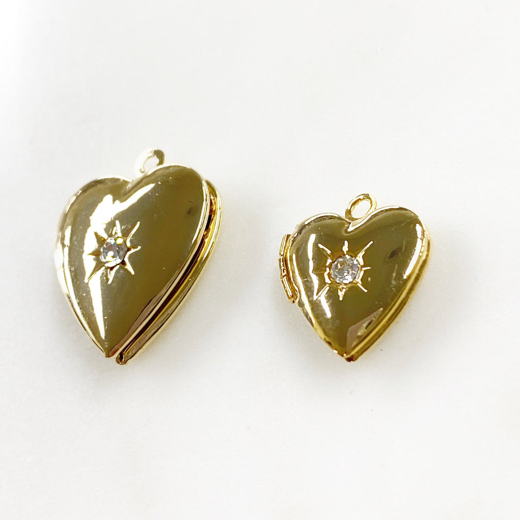 Gold Plated Heart Shaped 16K Locket Charm Cubic Zirconia Center