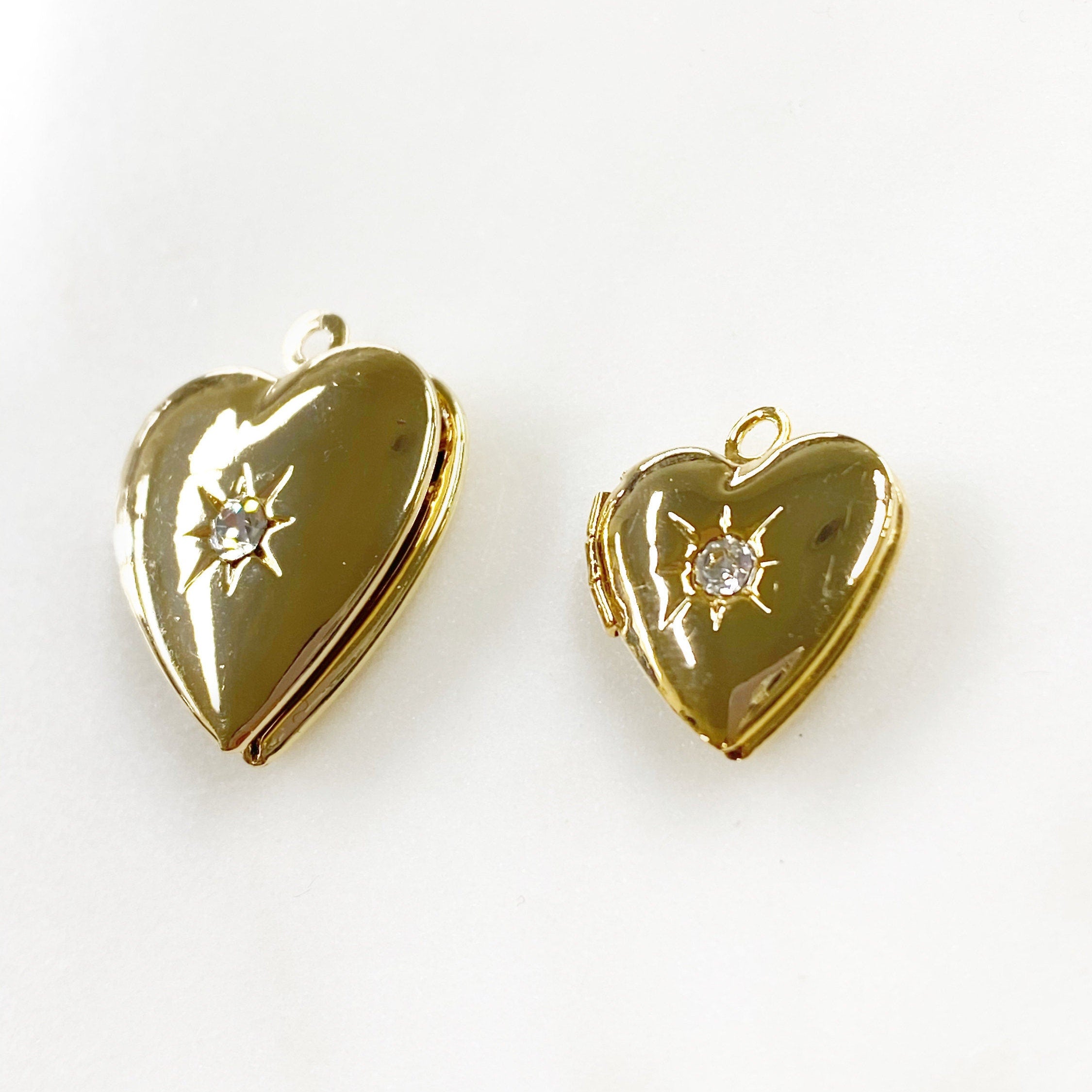 Gold Plated Heart Shaped 16K Locket Charm Cubic Zirconia Center