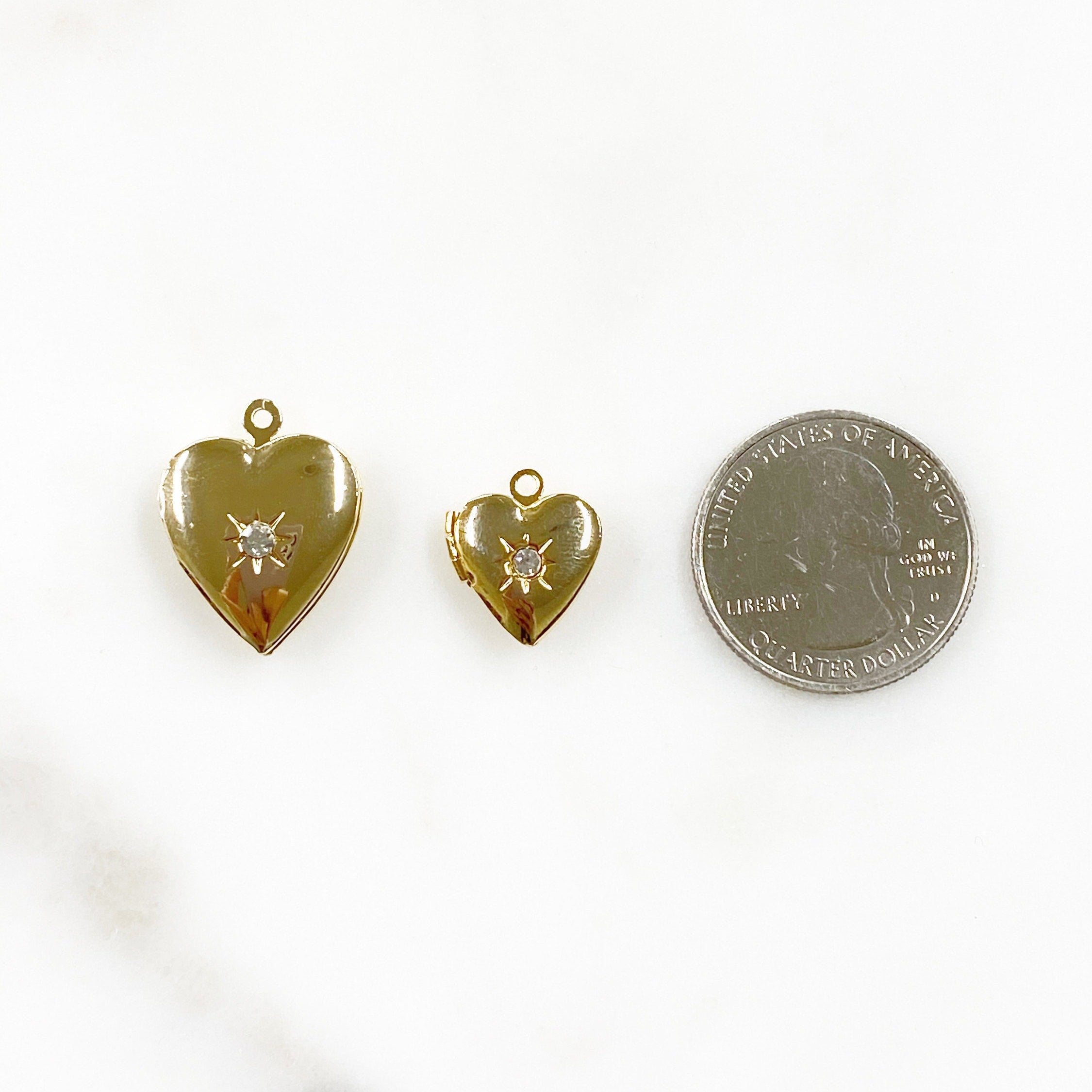 Gold Plated Heart Shaped 16K Locket Charm Cubic Zirconia Center