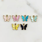 Gold Plated Mother of Pearl Butterfly Charm Pearl Swirl Colorful