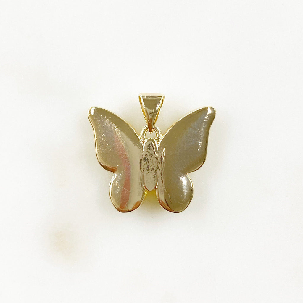 Gold Plated Mother of Pearl Butterfly Charm Pearl Swirl Colorful