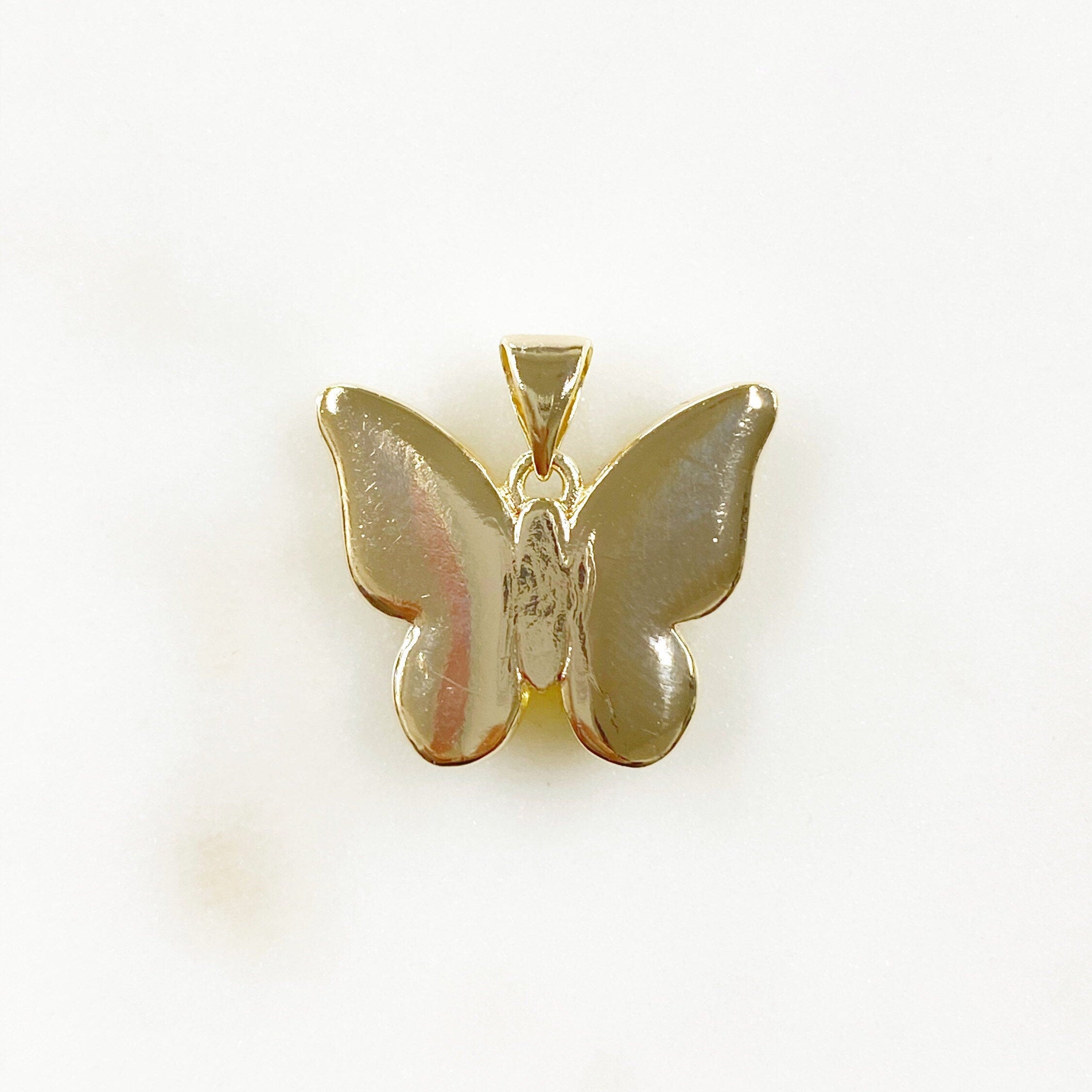 Gold Plated Mother of Pearl Butterfly Charm Pearl Swirl Colorful