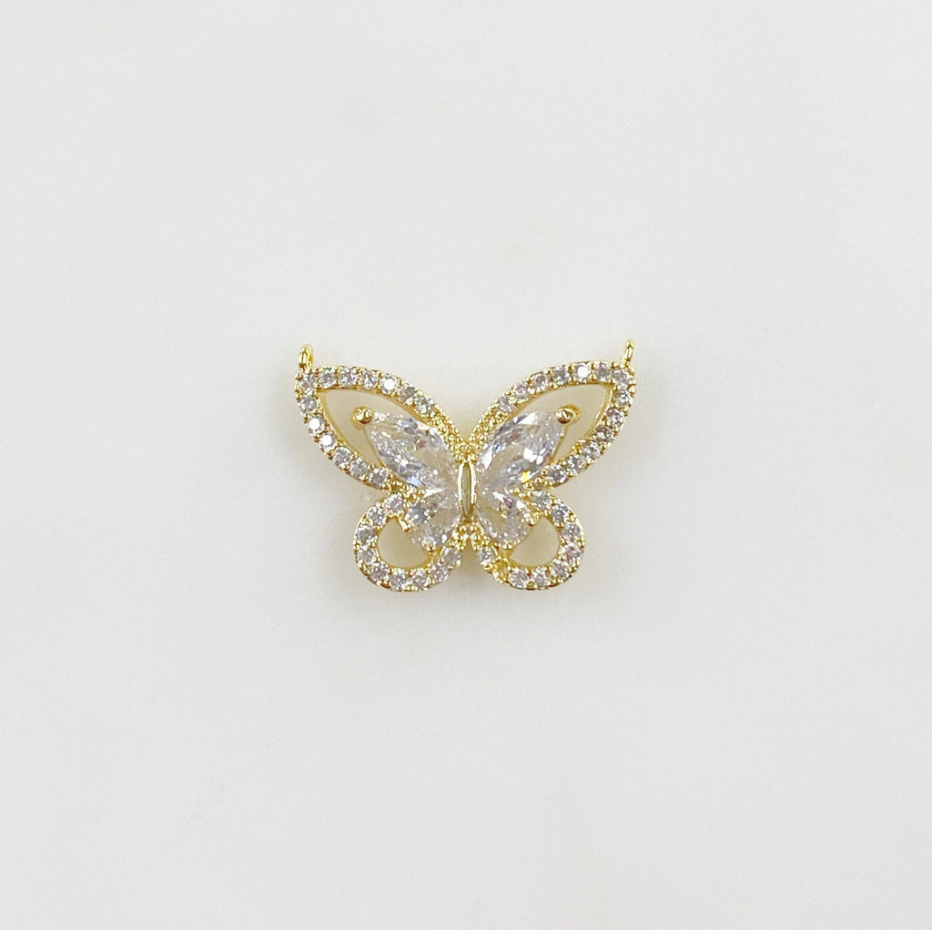 Gold Plated Butterfly Cubic Zirconia Pavé with 2 Loops Detailed
