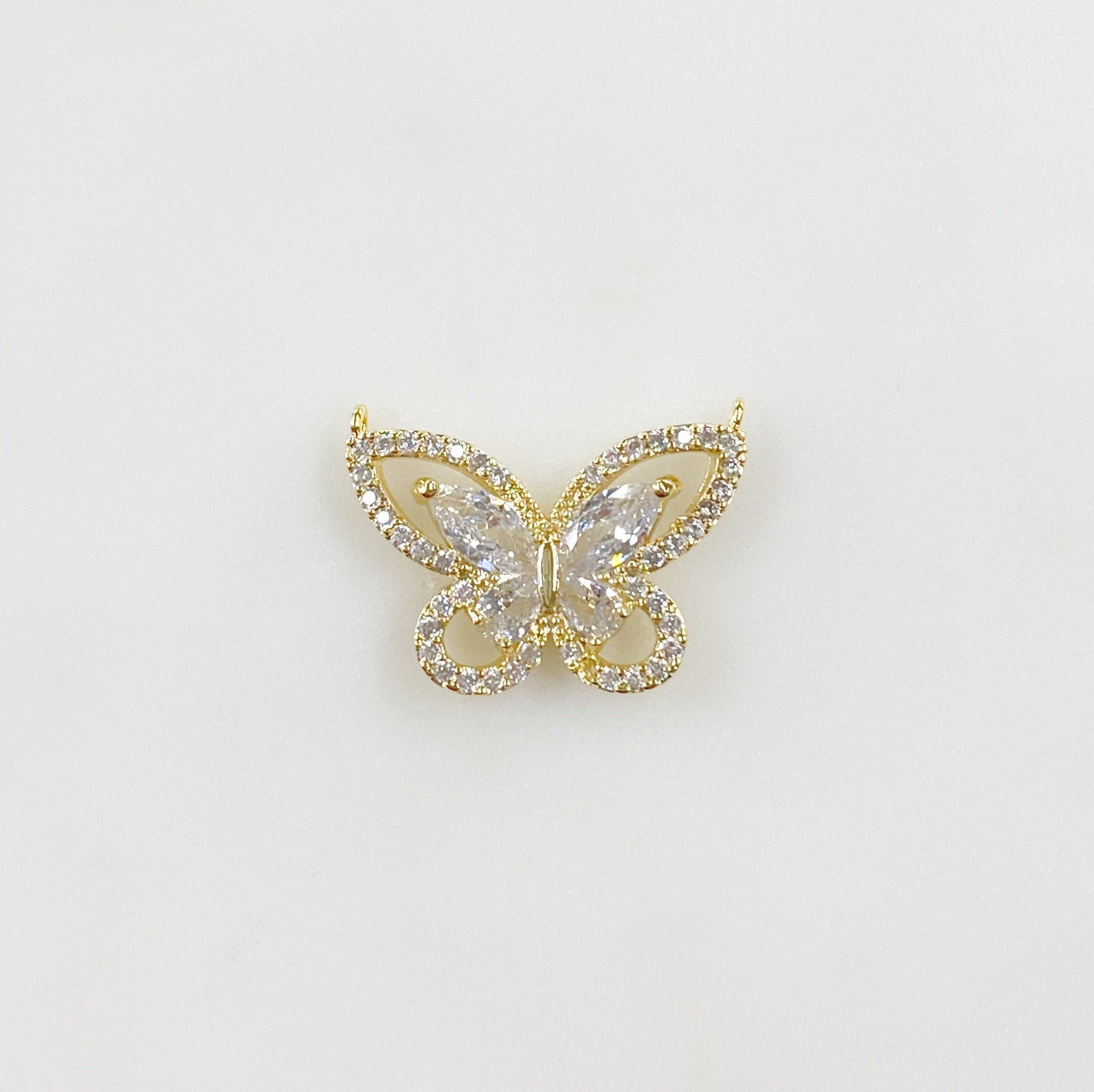 Gold Plated Butterfly Cubic Zirconia Pavé with 2 Loops Detailed