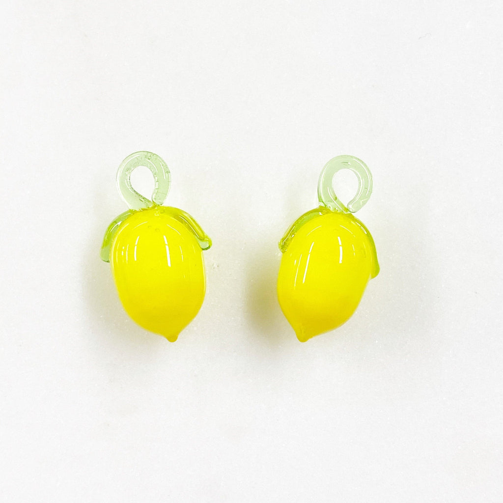 Yellow Glass Lemon Charm Juicy Fruit Charm Glass Charm (2pc)