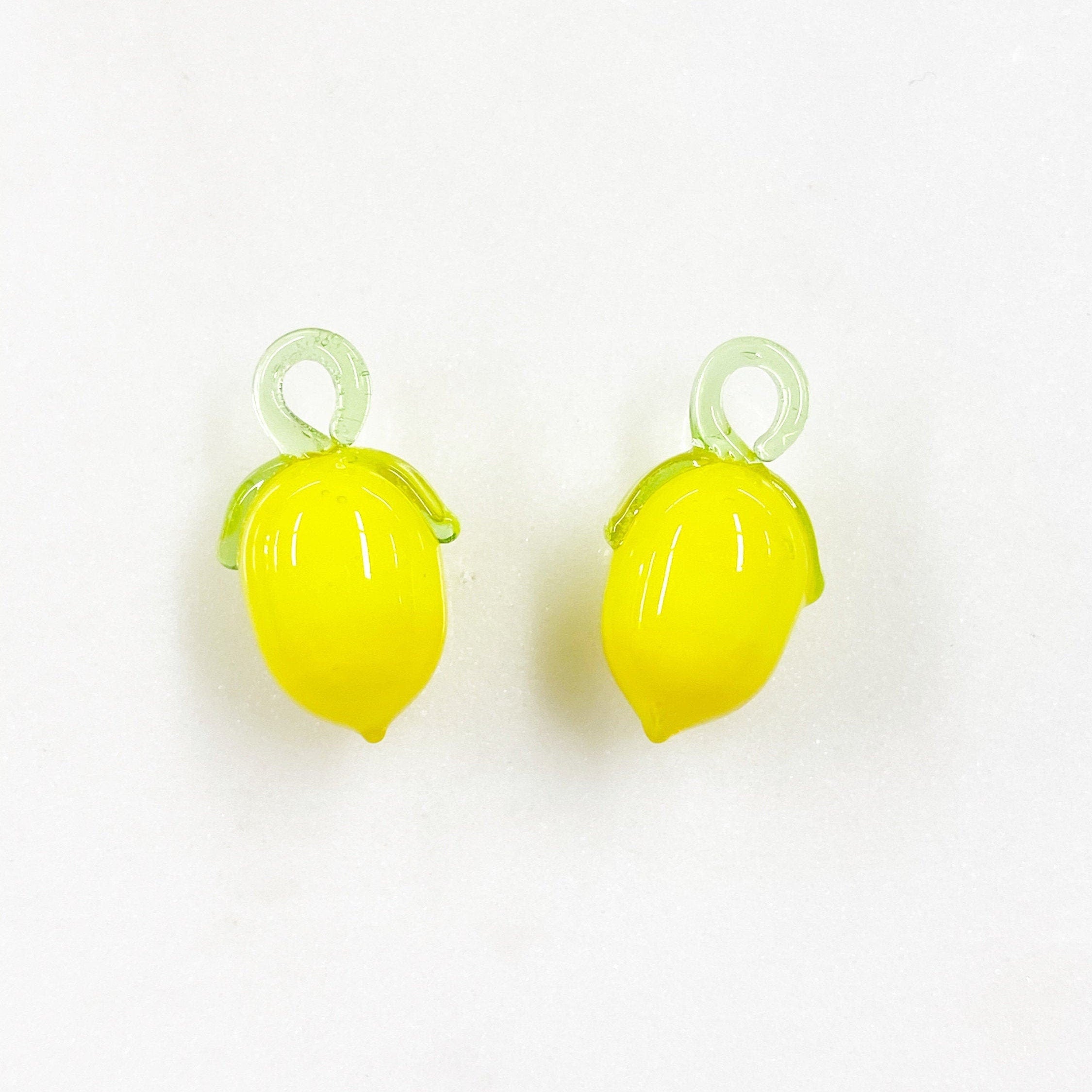Yellow Glass Lemon Charm Juicy Fruit Charm Glass Charm (2pc)