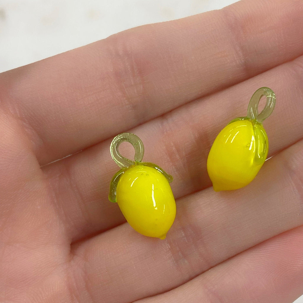 Yellow Glass Lemon Charm Juicy Fruit Charm Glass Charm (2pc)