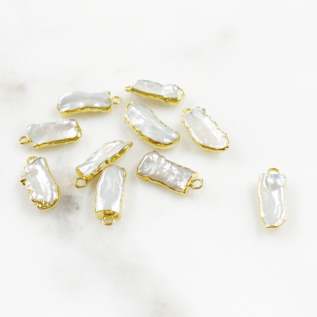 Vermeil Natural Freshwater Pearl Charm Organic Shaped Rimmed