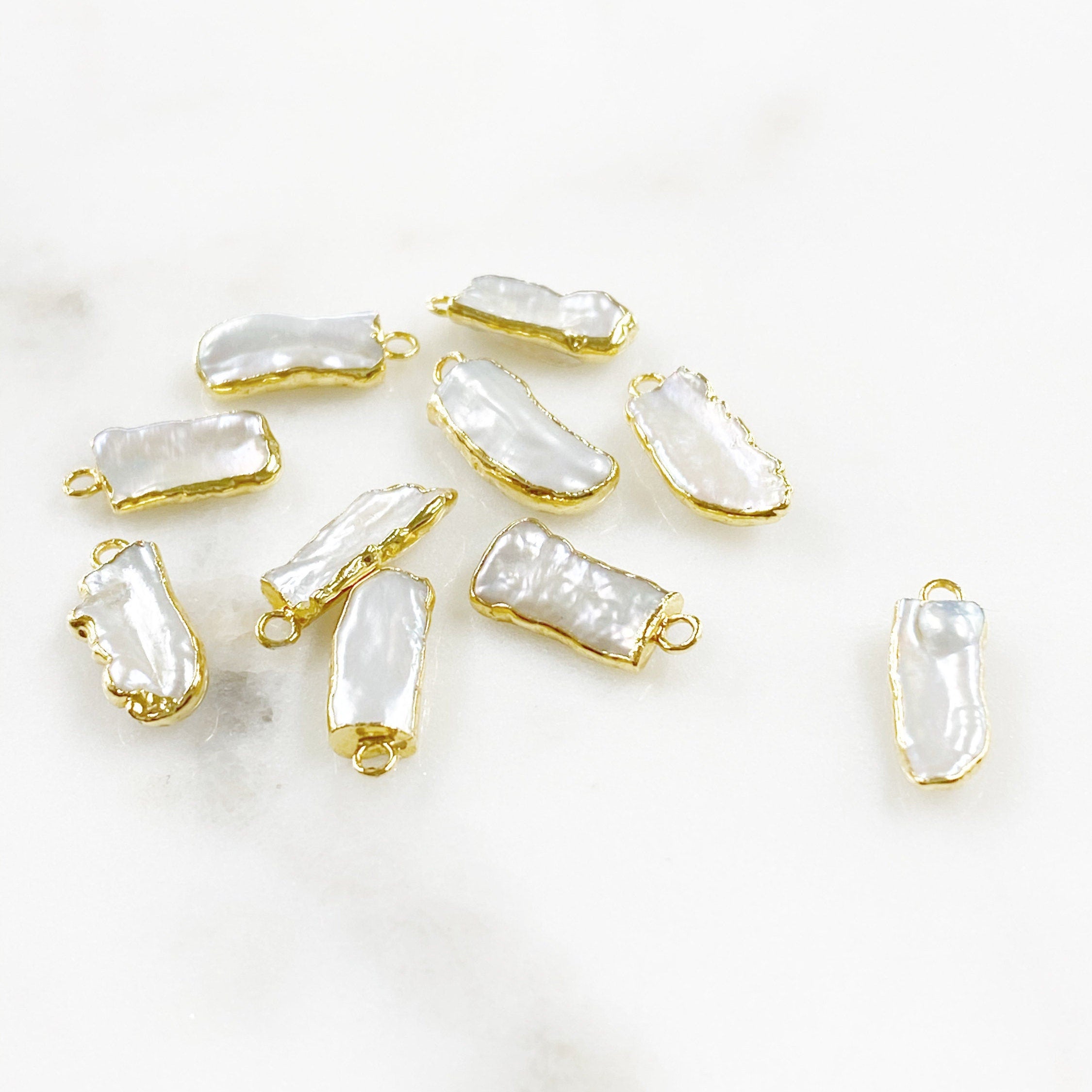 Vermeil Natural Freshwater Pearl Charm Organic Shaped Rimmed