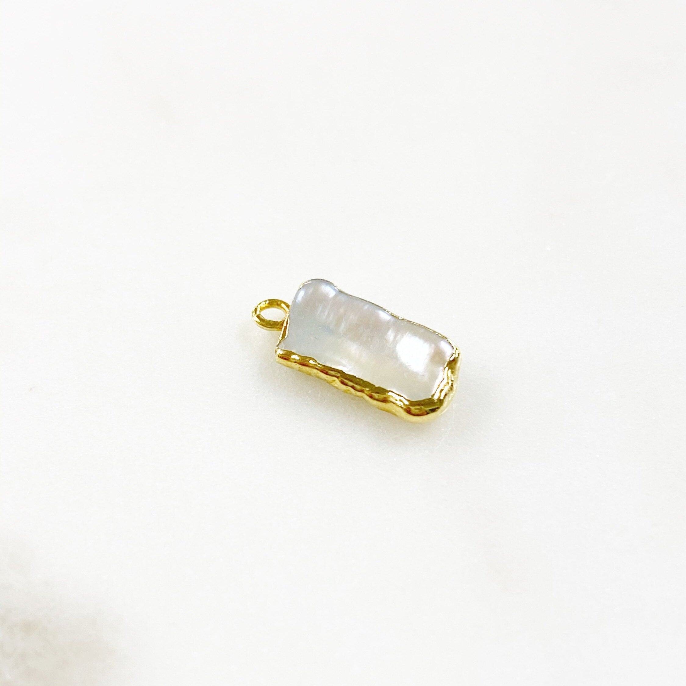 Vermeil Natural Freshwater Pearl Charm Organic Shaped Rimmed