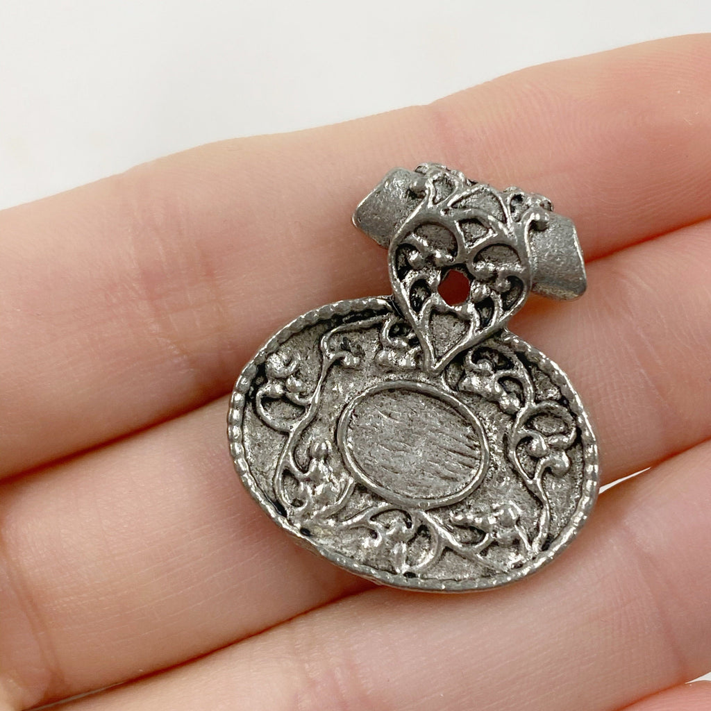 24mmx26mm Pewter Antique Silver Pendent Charm Bail Vintage Scroll Charm (2pc)