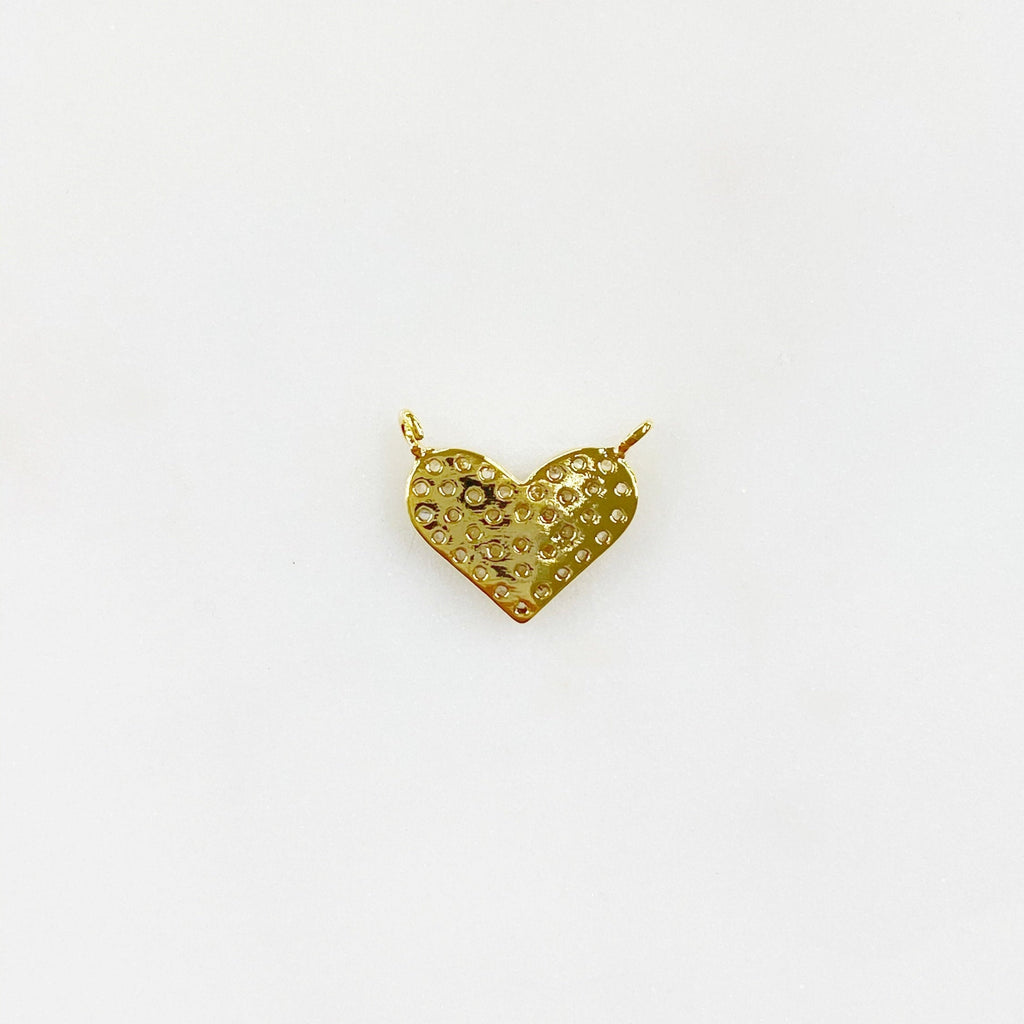 Gold Plated 16K Larger Pave CZ Heart Connector Charm Cubic Zirconia